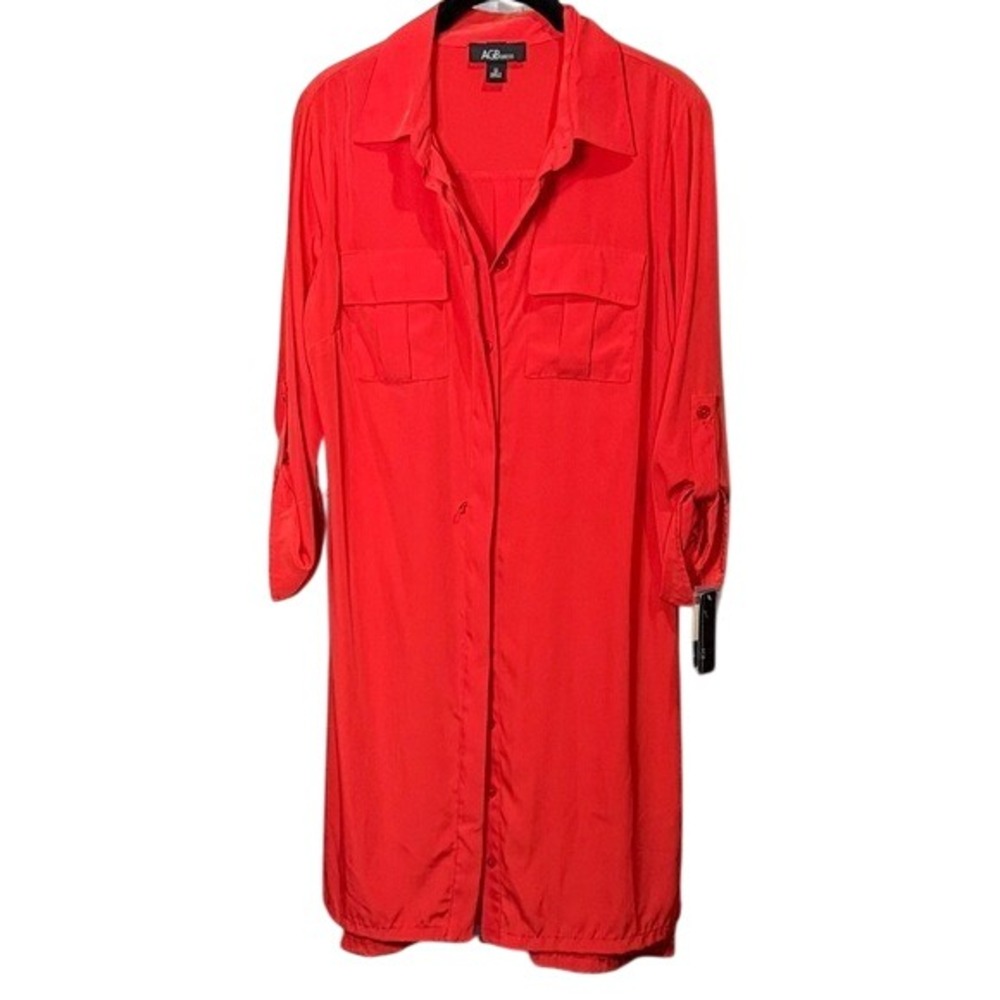 AGB Dress Red Button Down Shirt‎ Dress Long Sleeve Size 12 Career Casual